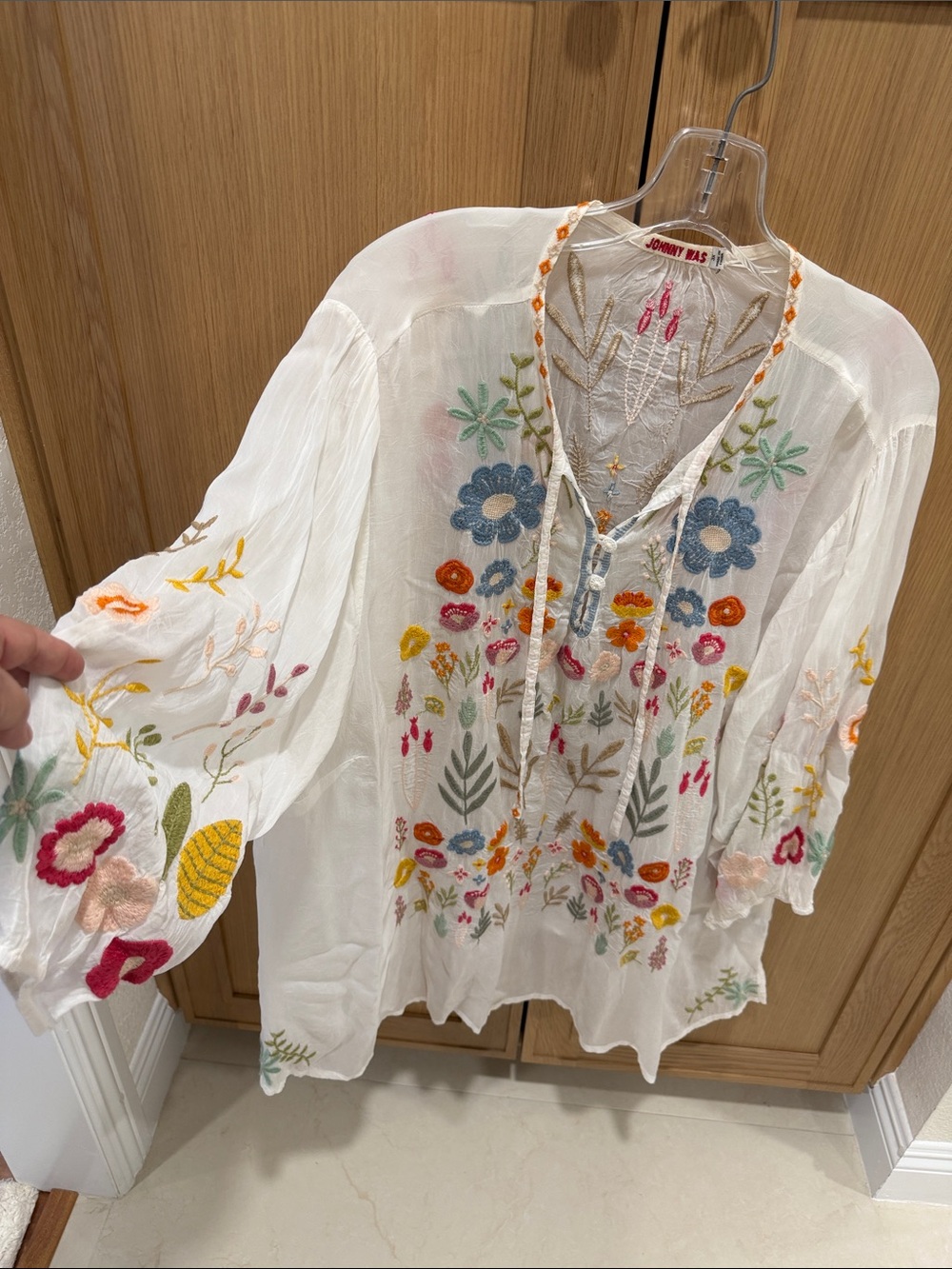 Johnny Was White Multicolor Floral Embroidered Tunic - Picture 4 of 5